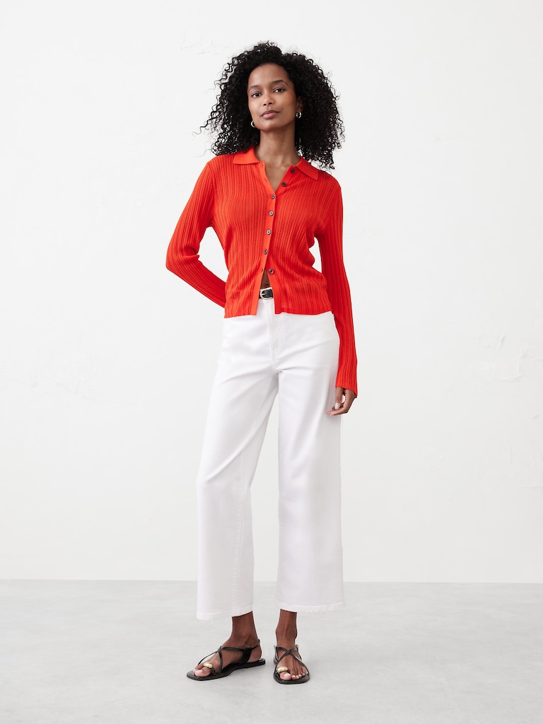 Sheer Button-Down Cardigan Sweater