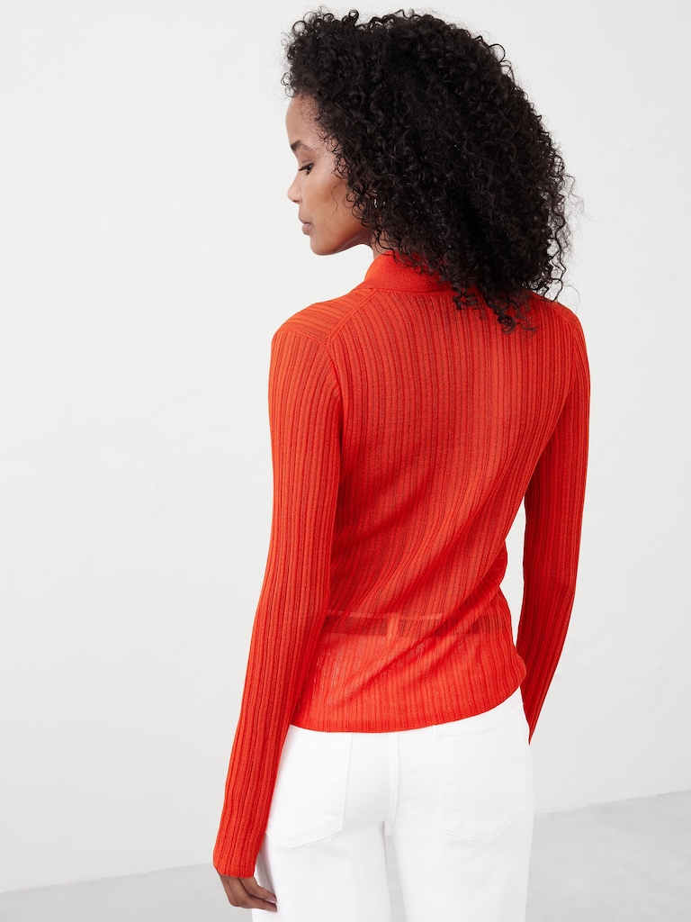 Sheer Button-Down Cardigan Sweater