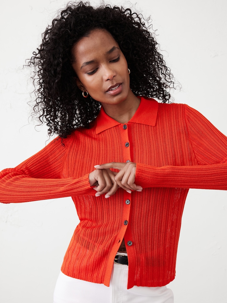 Sheer Button-Down Cardigan Sweater