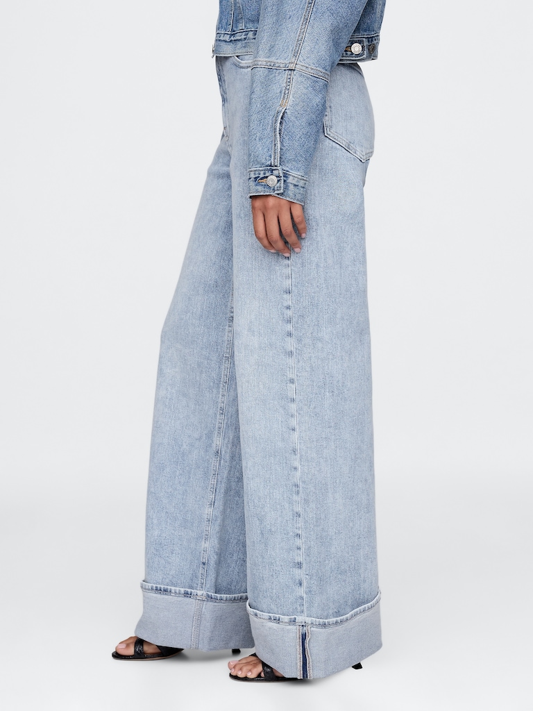 High Rise Stride Cuffed Wide-Leg Jeans