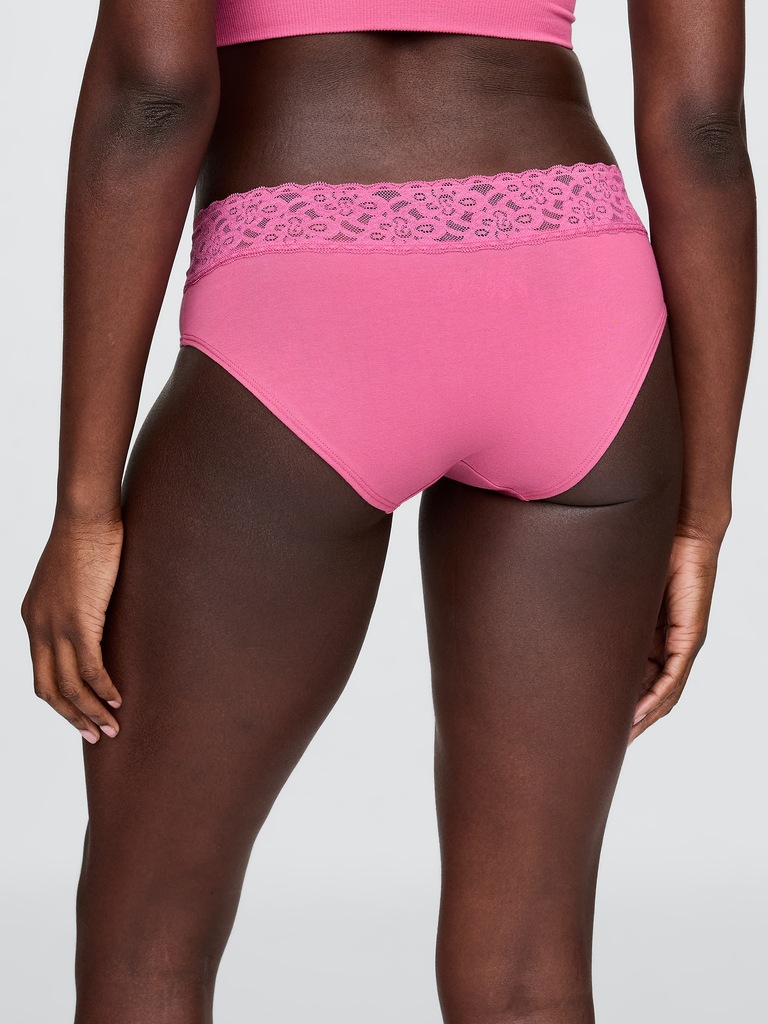 Culotte taille basse en coton biologique extensible à bordure en dentelle