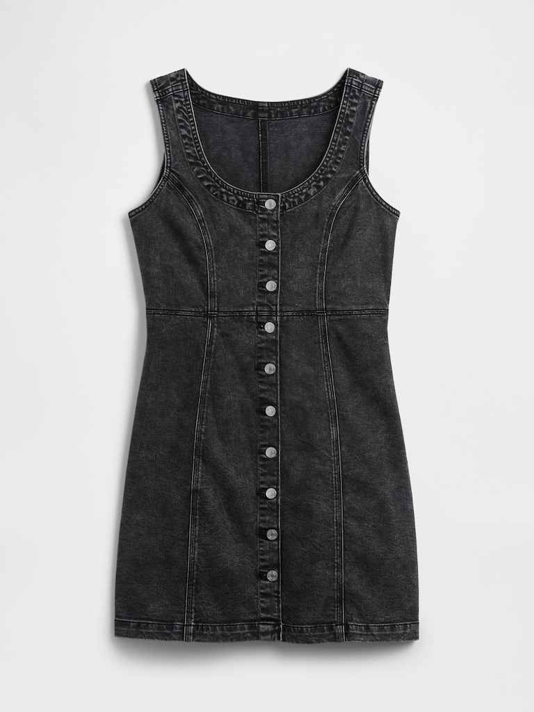 Scoopneck Button-Front Mini Dress