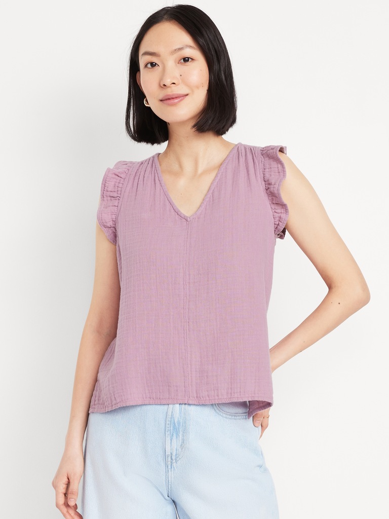 Sleeveless Crinkle Gauze Top