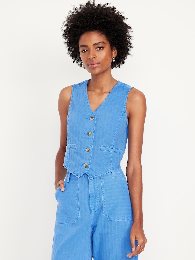 Button-Front Jean Vest