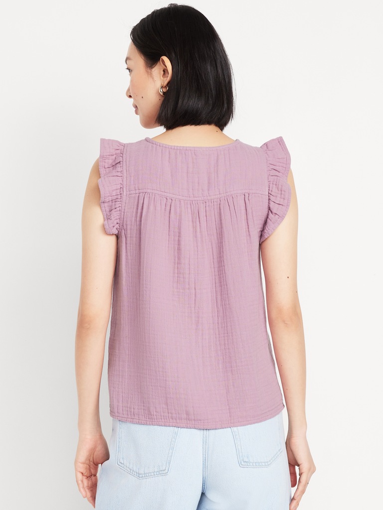 Sleeveless Crinkle Gauze Top