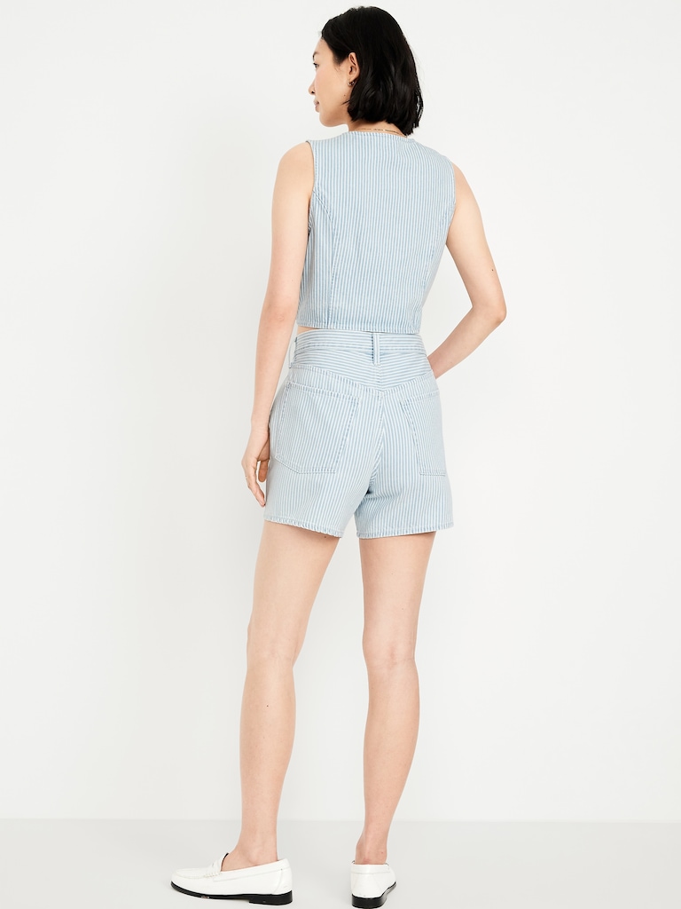 High-Waisted Striped Baggy Shorts -- 5-inch inseam
