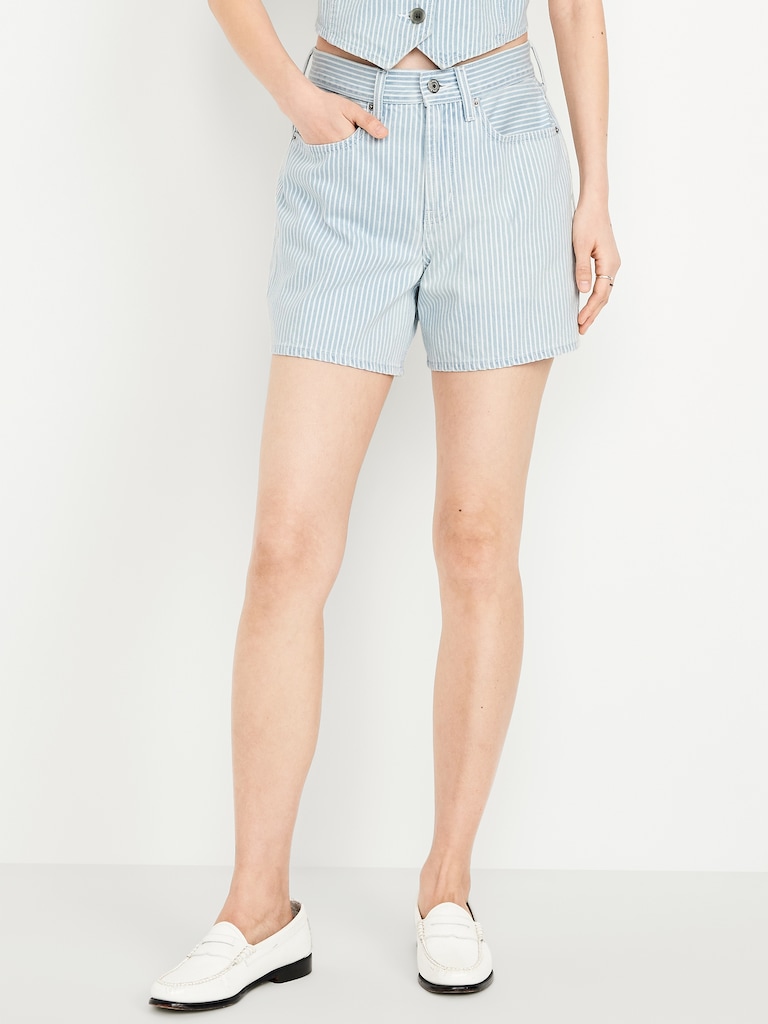 High-Waisted Striped Baggy Shorts -- 5-inch inseam
