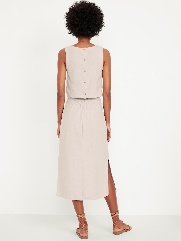 Mid-Rise Linen-Blend Midi Skirt