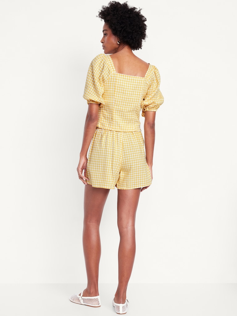 High-Waisted Linen-Blend Mini Wrap Skort