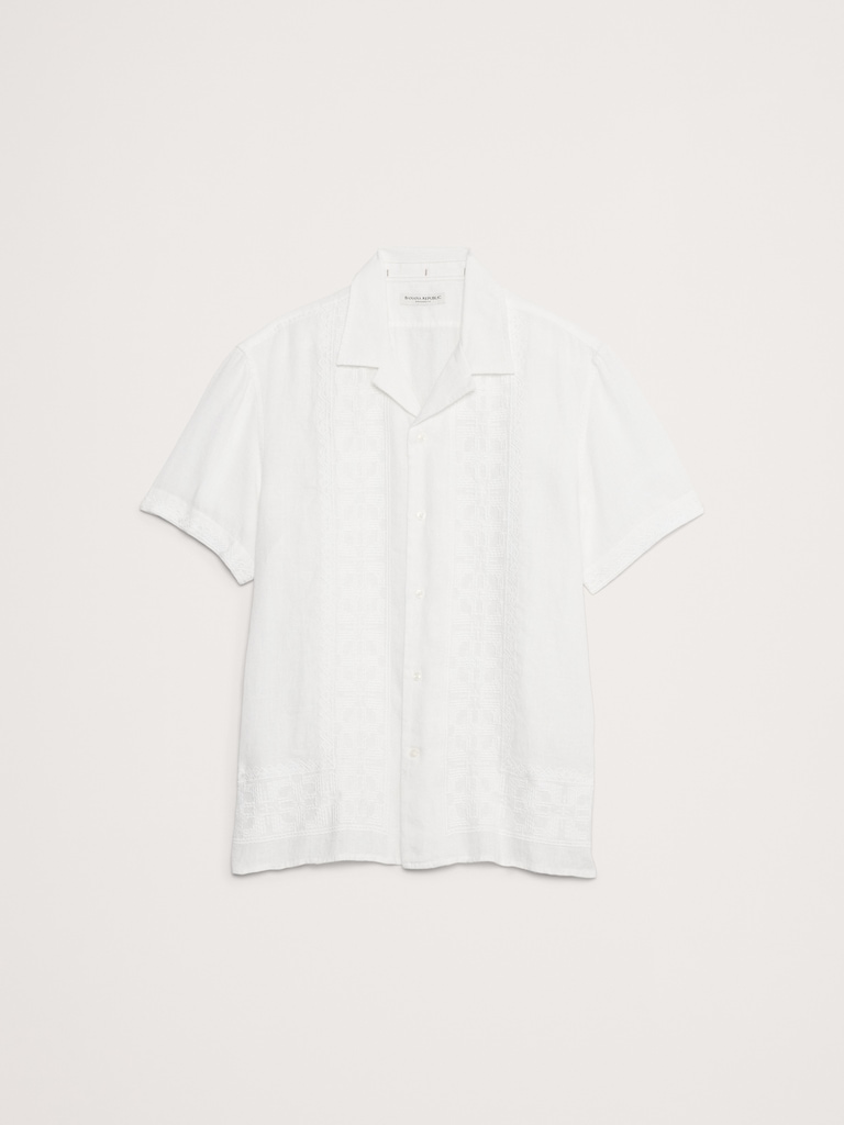 Standard-Fit Embroidered Linen Resort Shirt