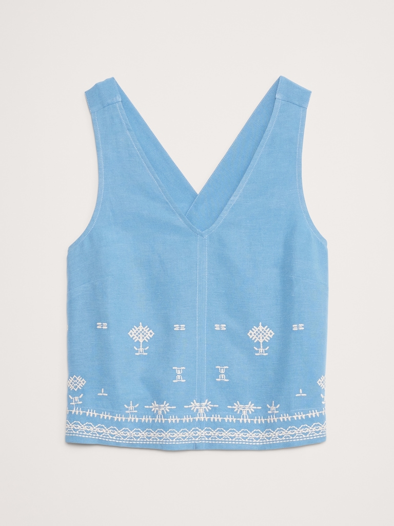 Embroidered Tencel™-Linen Cross-Back Tank