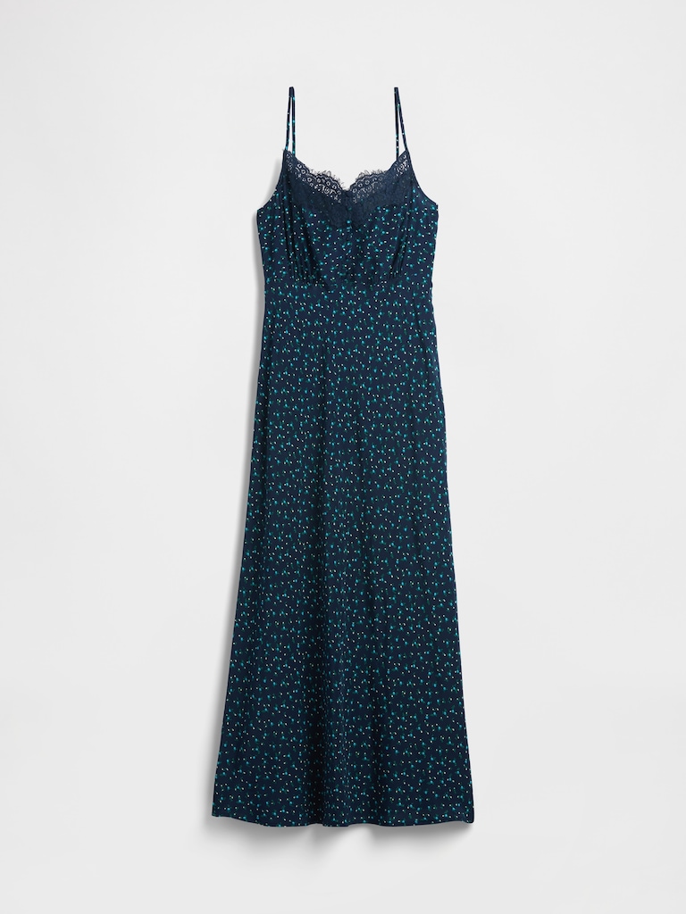 Crepe Lace-Trim Sweetheart Maxi Dress