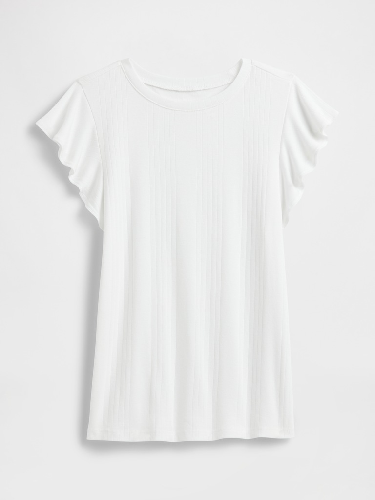 Ribbed Flutter Sleeve T-Shirt