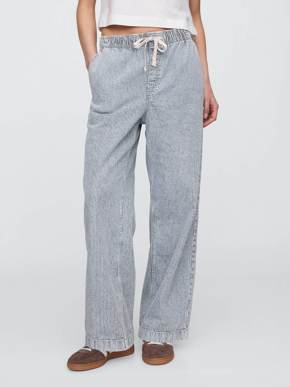 High Rise Pull-On Stripe Wide-Leg Jeans