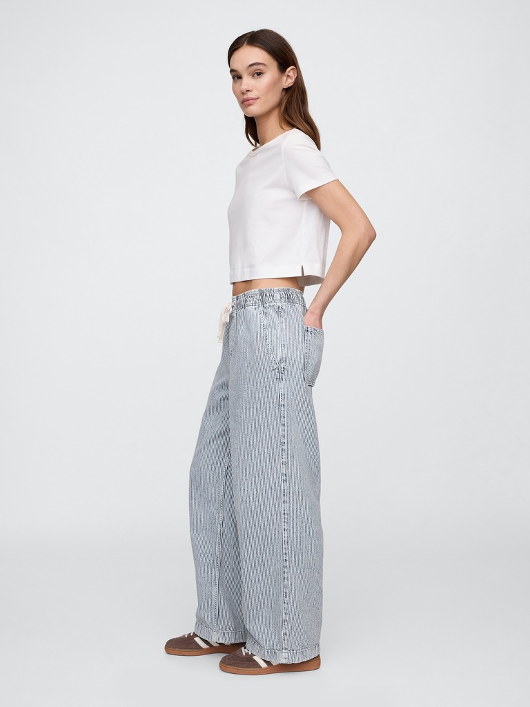 High Rise Pull-On Stripe Wide-Leg Jeans