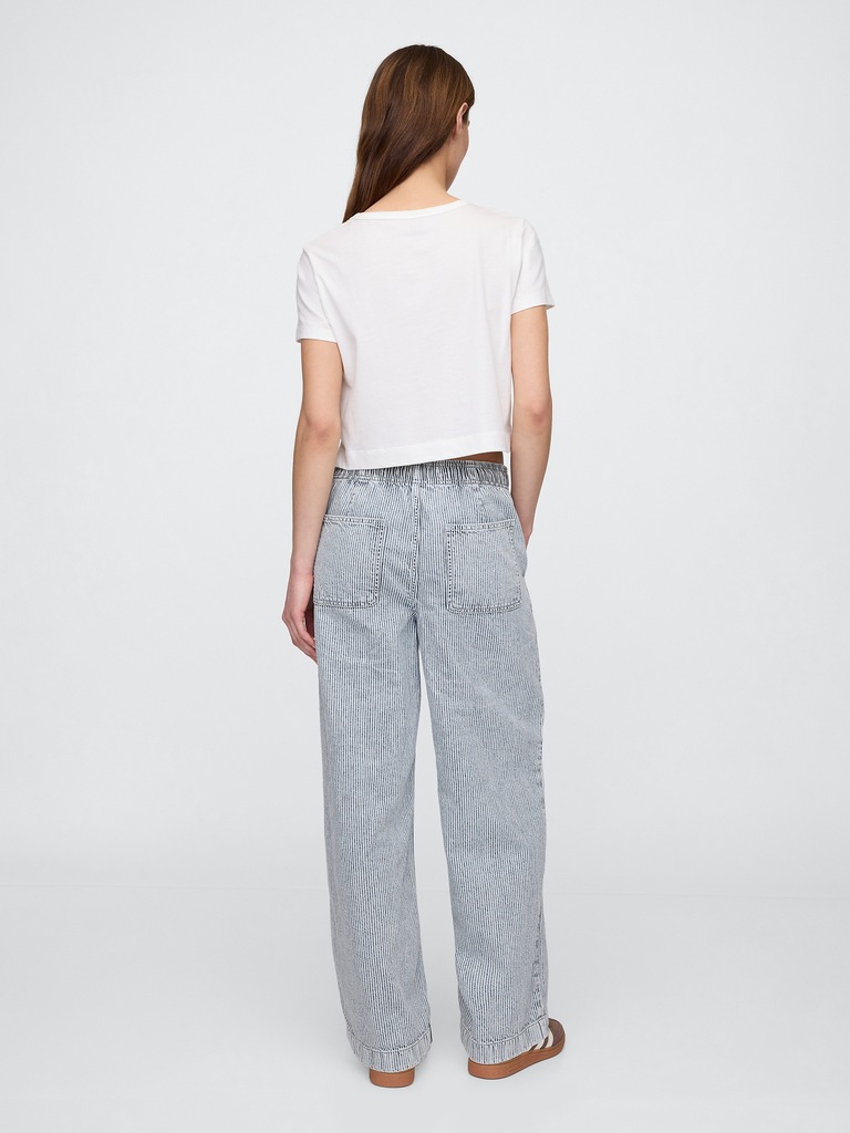 High Rise Pull-On Stripe Wide-Leg Jeans