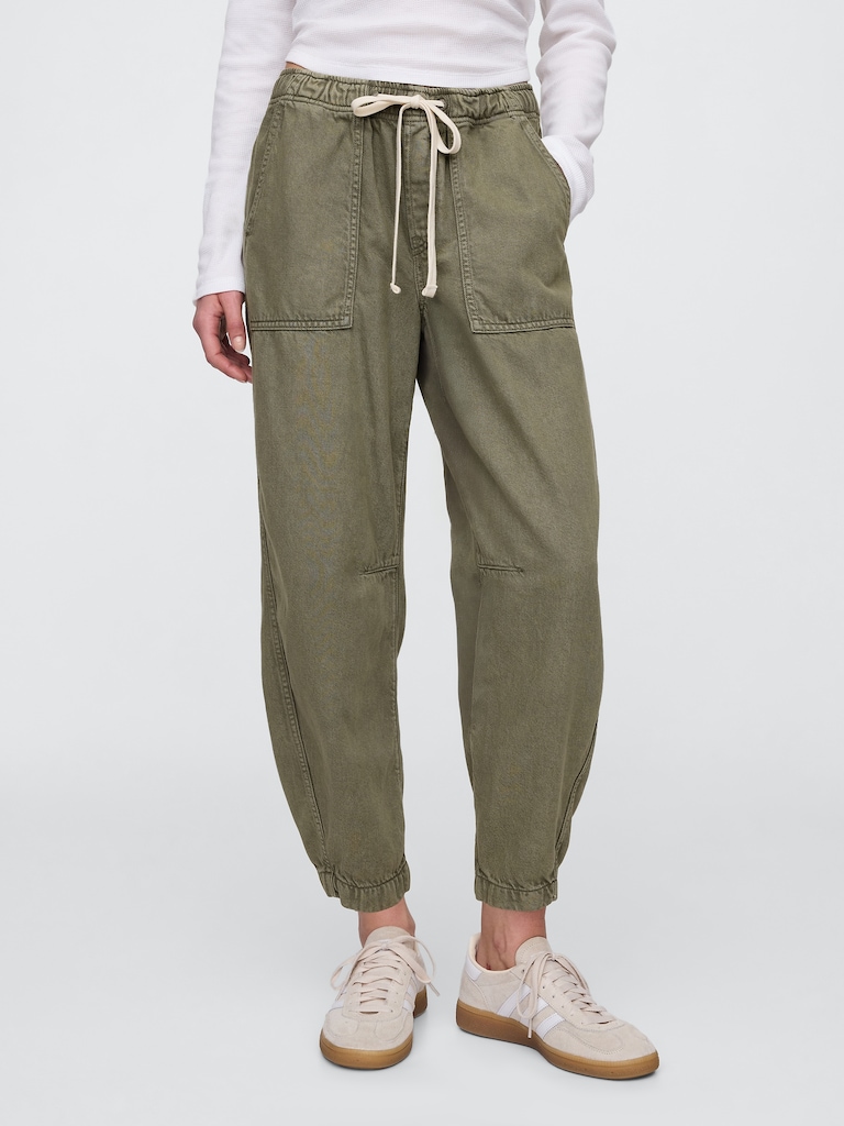 Mid Rise Pull-On Soft Barrel Jeans