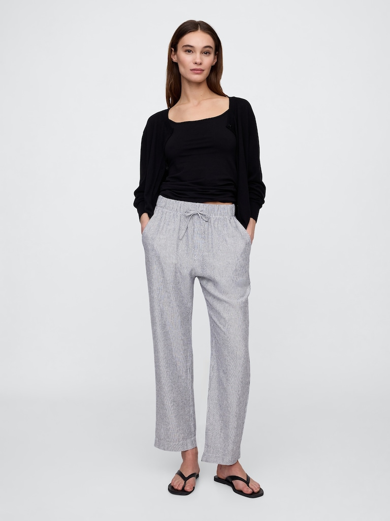 Mid Rise Linen-Blend Stripe Easy Pants