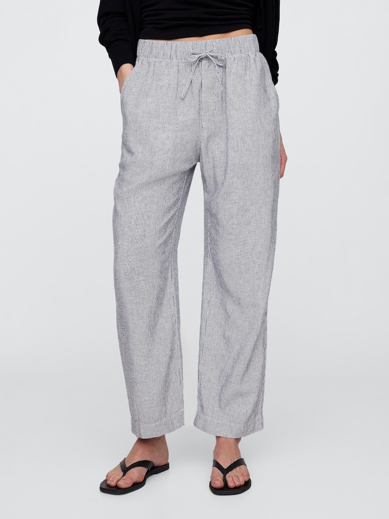 Mid Rise Linen-Blend Stripe Easy Pants