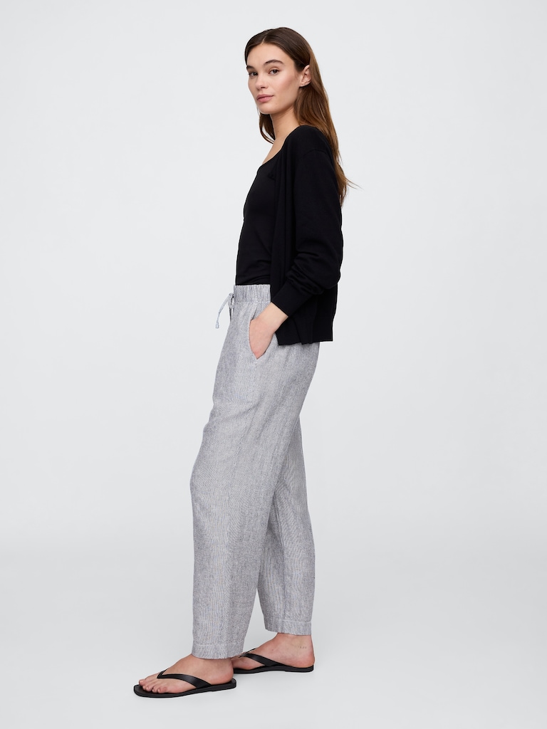 Mid Rise Linen-Blend Stripe Easy Pants
