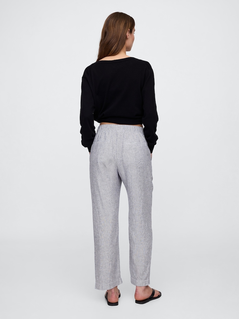 Mid Rise Linen-Blend Stripe Easy Pants