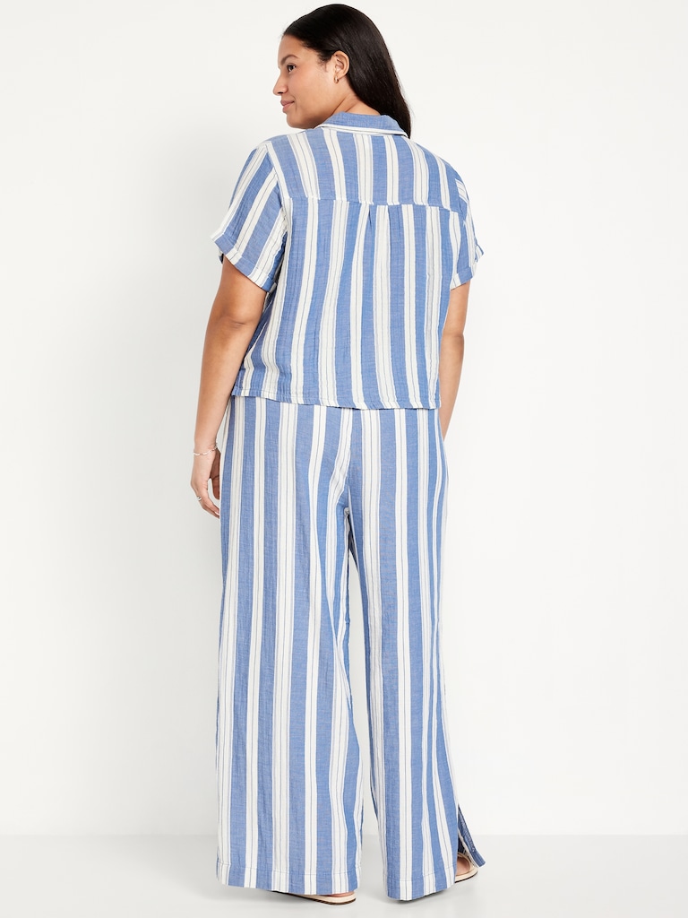 High-Waisted Crinkle Gauze Super Wide-Leg Pants