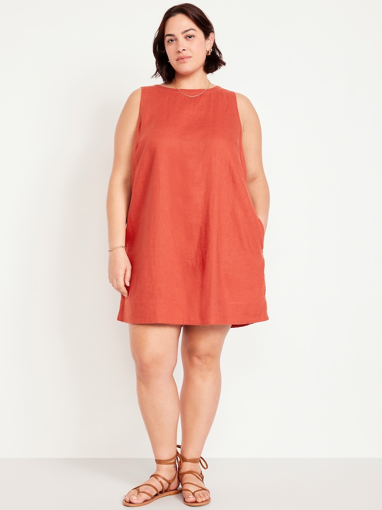 Sleeveless Linen-Blend Mini Shift Dress