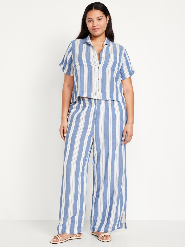 High-Waisted Crinkle Gauze Super Wide-Leg Pants