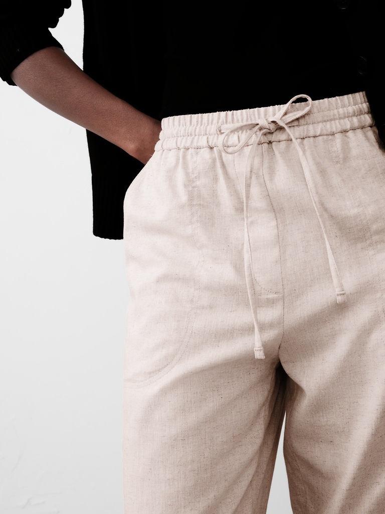 Straight Linen-Blend Pull-On Pant