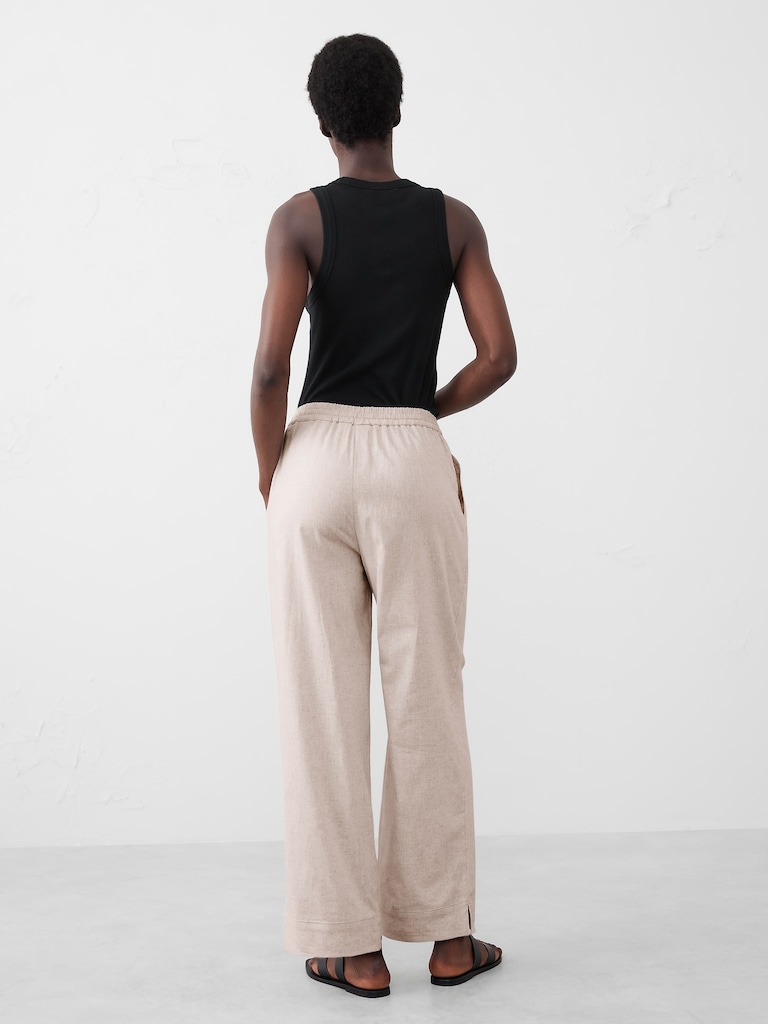 Straight Linen-Blend Pull-On Pant