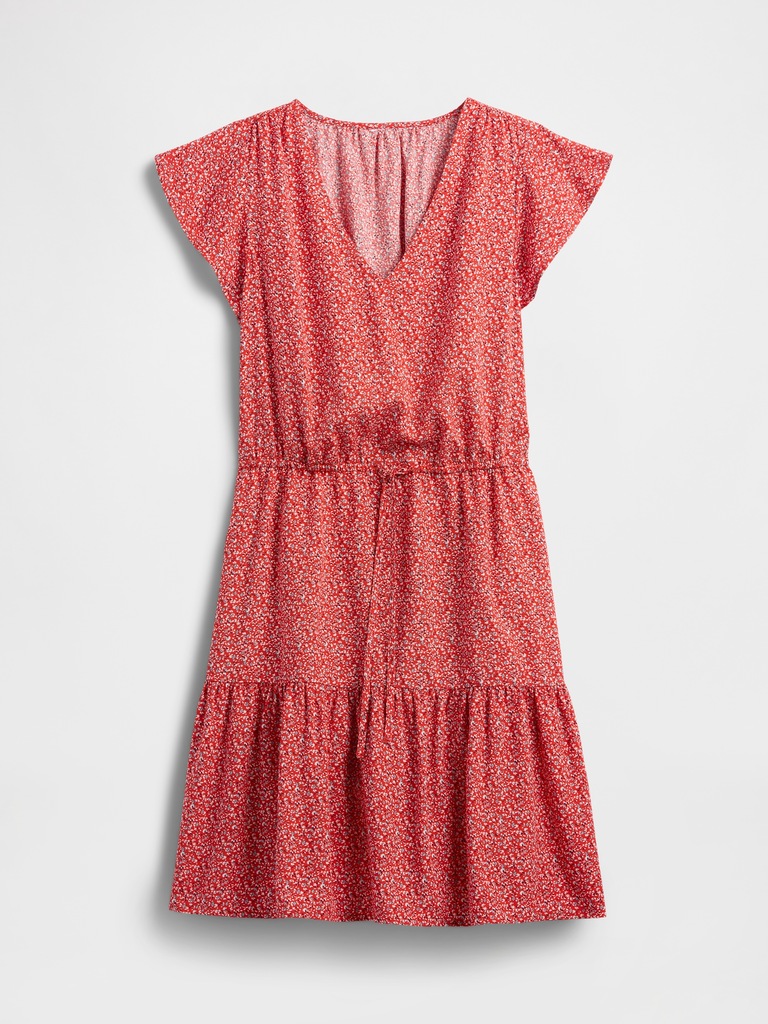 Flutter Sleeve Tie-Waist Mini Dress