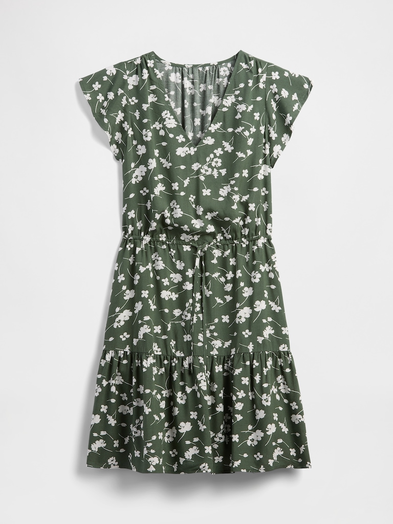 Flutter Sleeve Tie-Waist Mini Dress