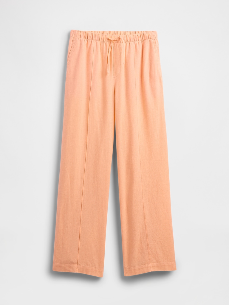 Mid Rise Linen-Blend Pull-On Wide-Leg Pants