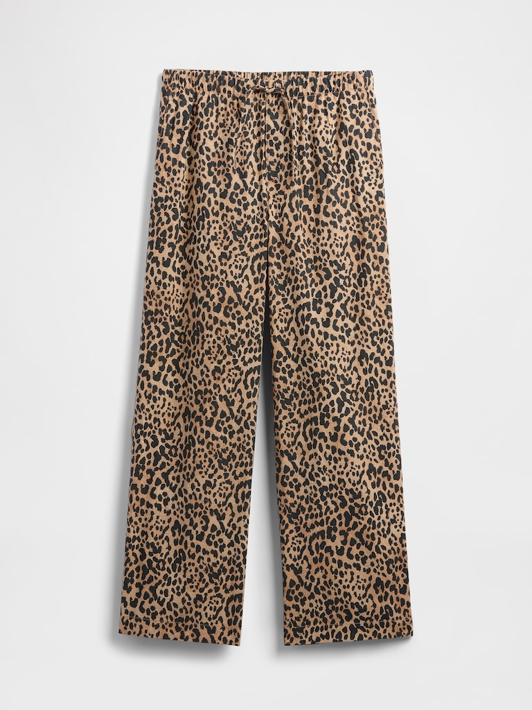 Mid Rise Linen-Blend Pull-On Wide-Leg Pants