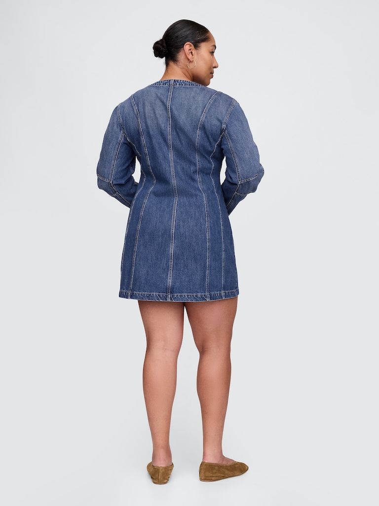 Denim Barrel-Sleeve Mini Dress