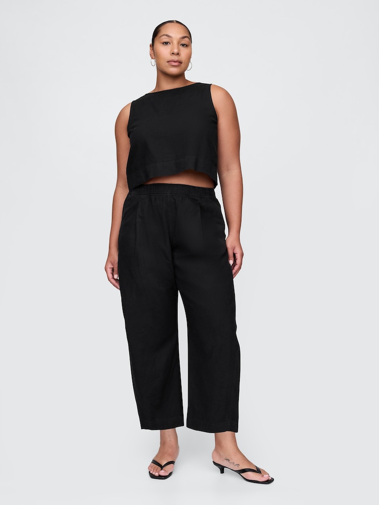 Mid Rise Linen-Blend Easy Barrel Pants