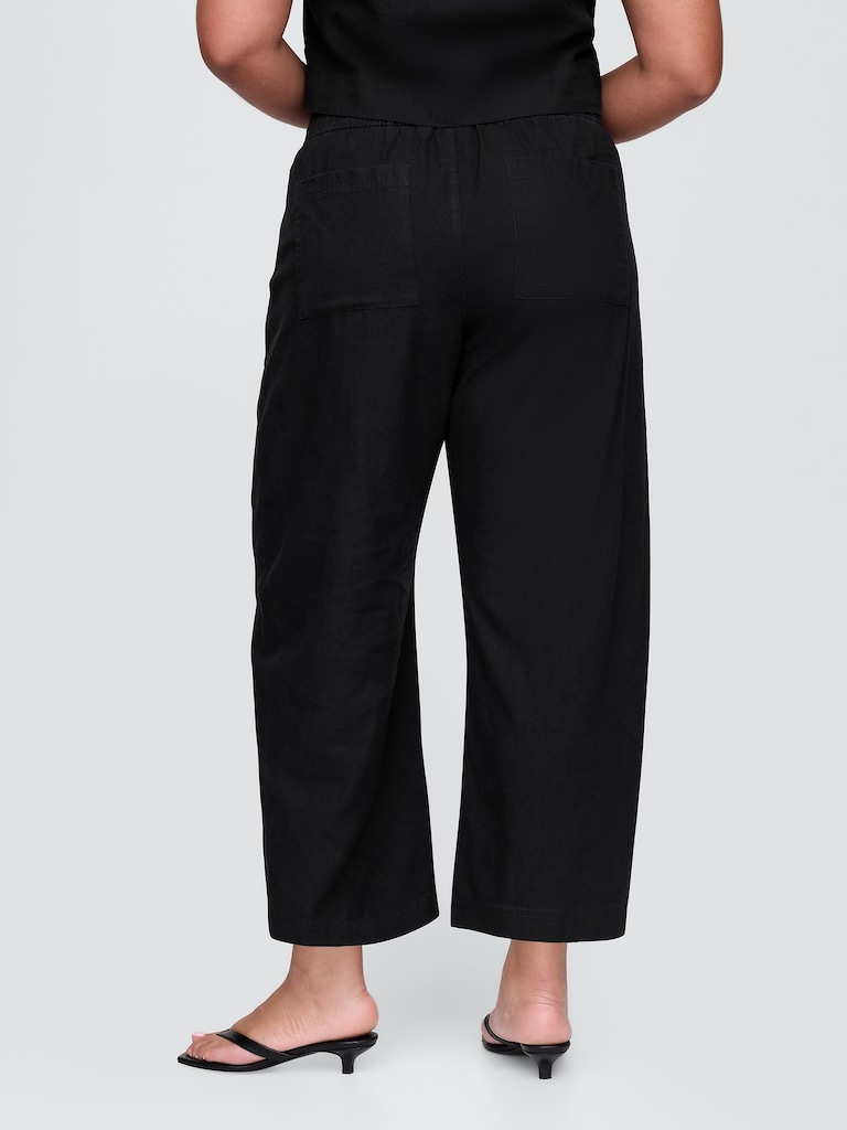 Mid Rise Linen-Blend Easy Barrel Pants