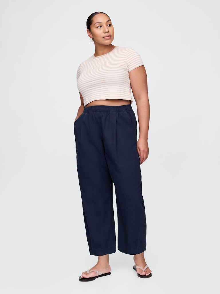Mid Rise Linen-Blend Easy Barrel Pants