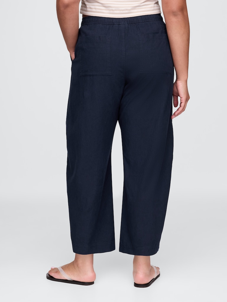 Mid Rise Linen-Blend Easy Barrel Pants