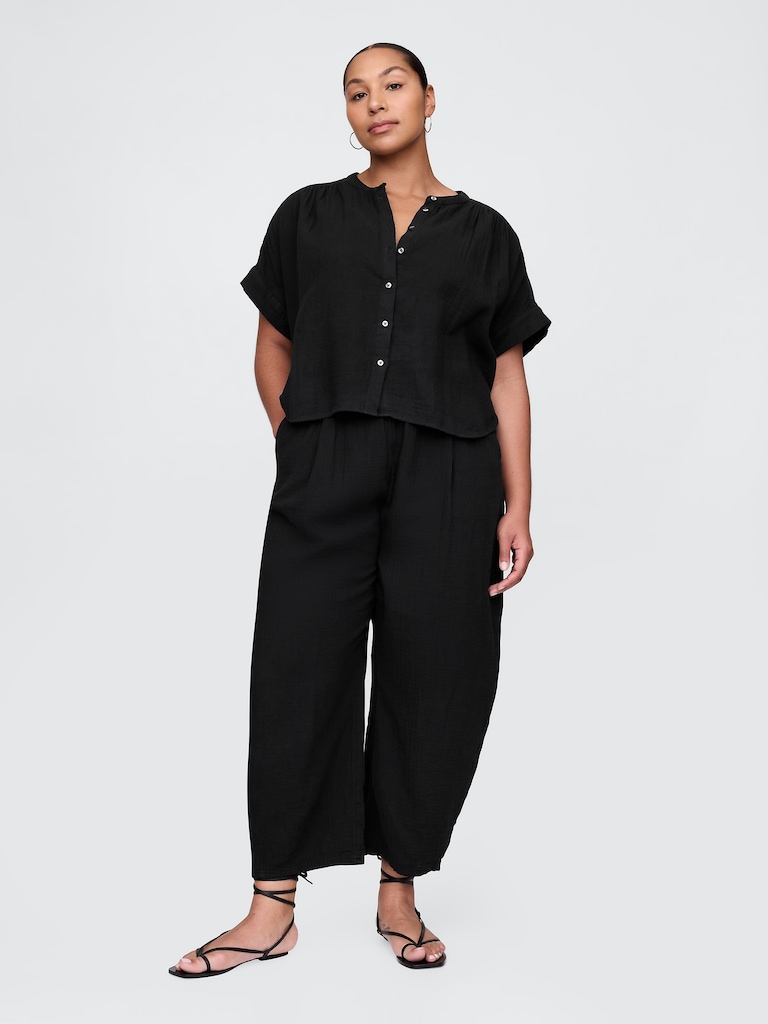 Cotton Gauze Easy Barrel Pants