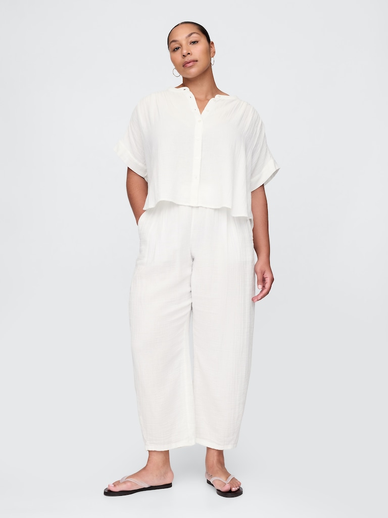 Cotton Gauze Easy Barrel Pants