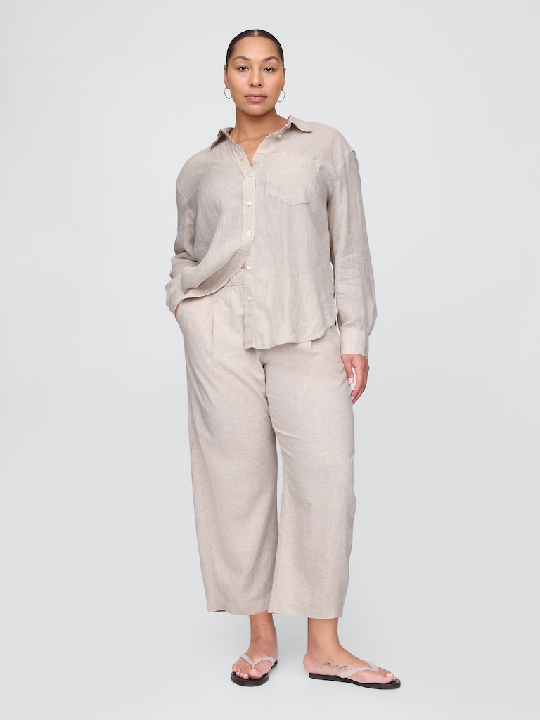 Mid Rise Linen-Blend Easy Barrel Pants