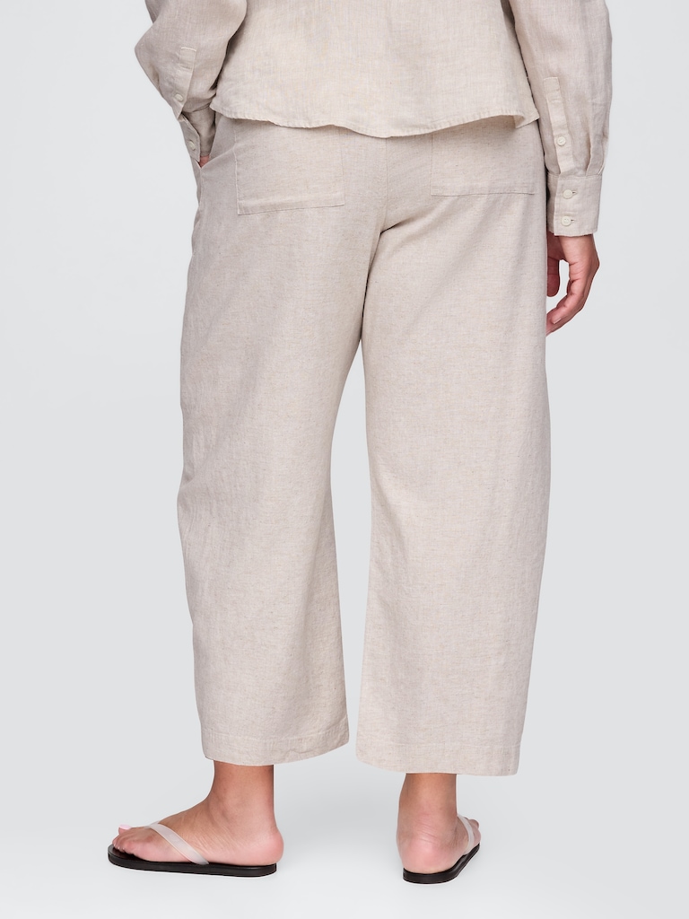 Mid Rise Linen-Blend Easy Barrel Pants