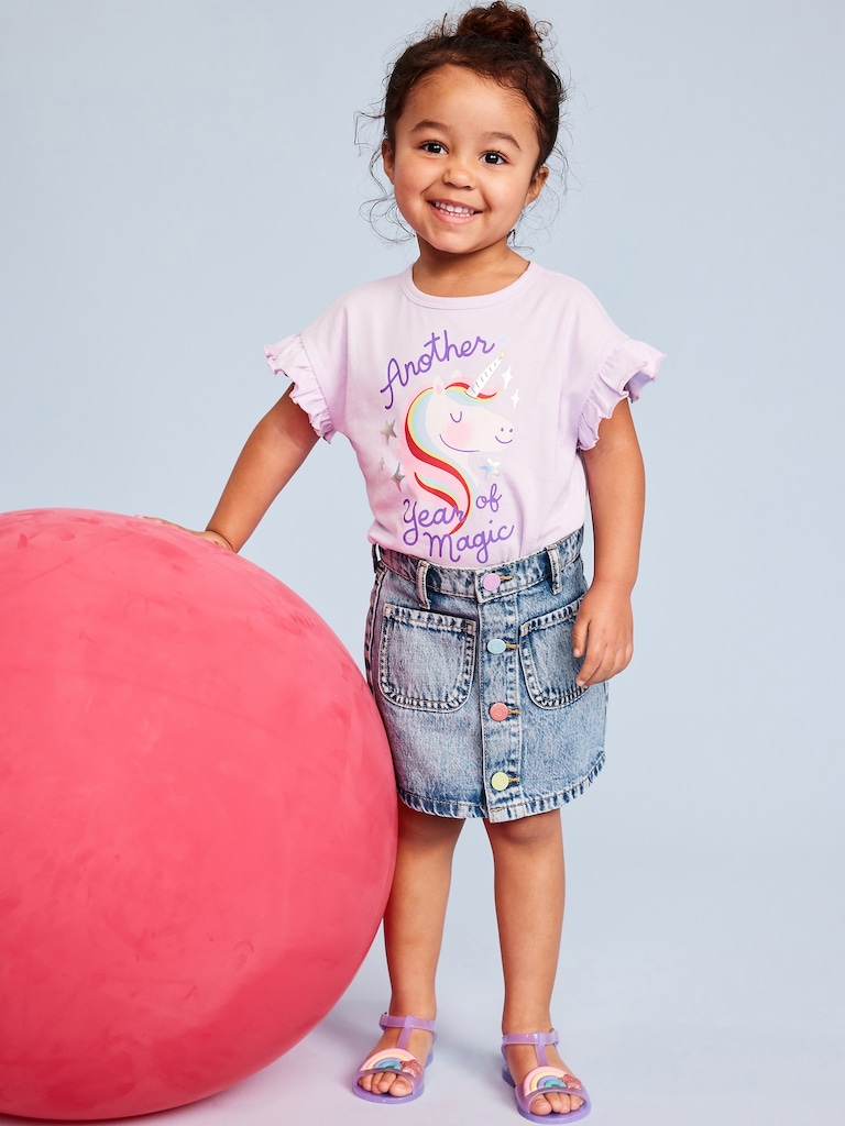 High-Waisted Button-Front Jean Skirt for Toddler Girls