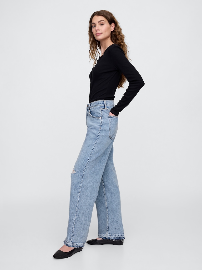 Mid Rise Destructed '90s Loose Jeans