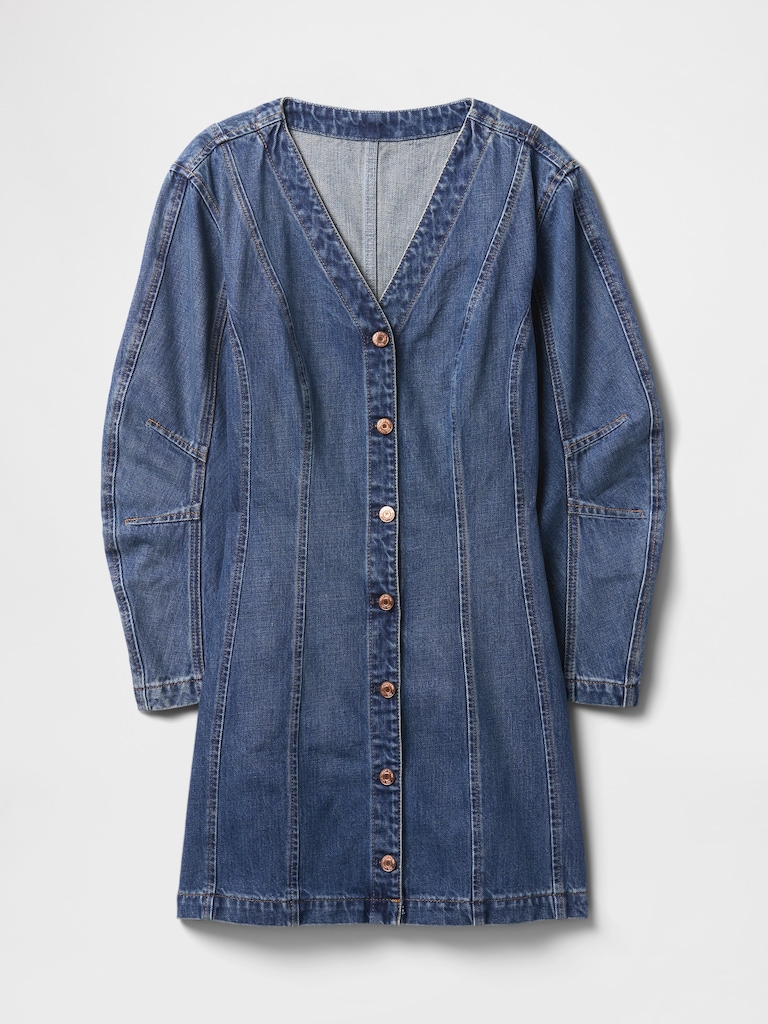 Denim Barrel-Sleeve Mini Dress