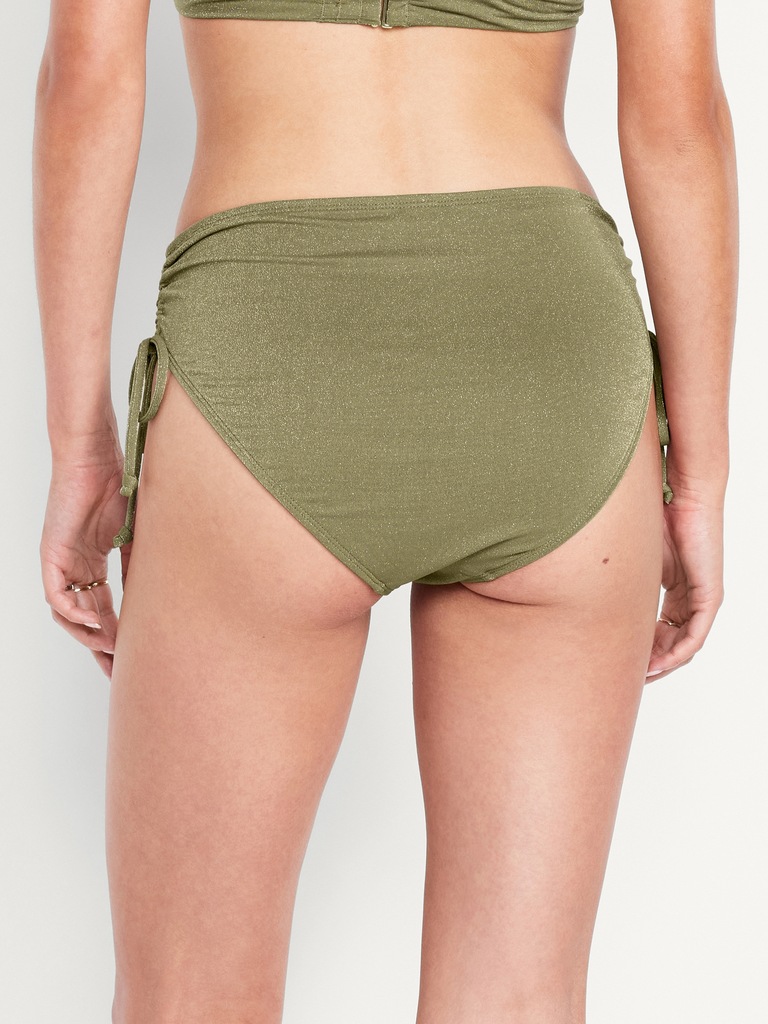 Mid-Rise Side-Tie Shine Bikini Swim Bottoms