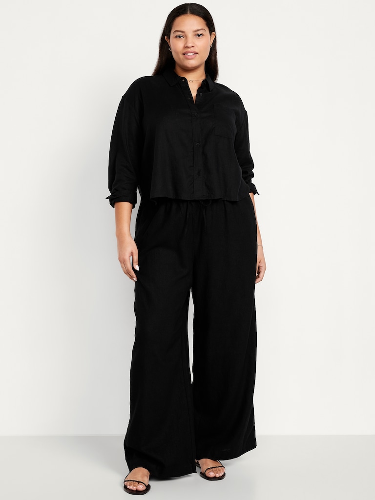 High-Waisted Linen-Blend Super Wide-Leg Pants