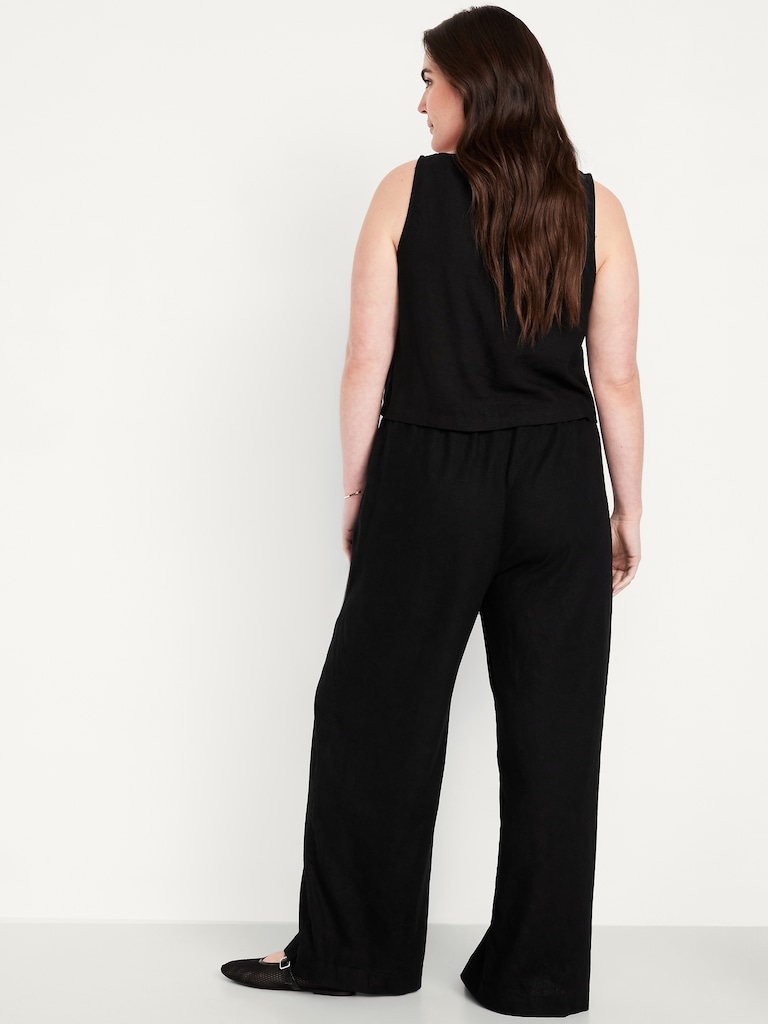 High-Waisted Linen-Blend Super Wide-Leg Pants