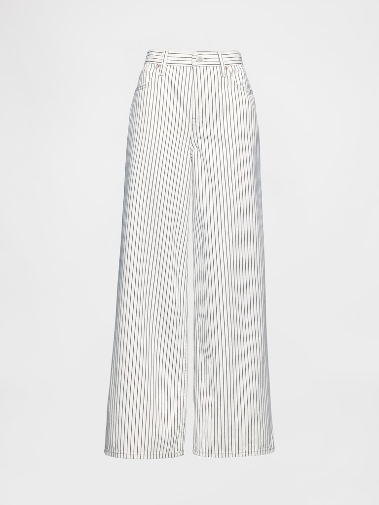 Mid Rise Denim Stripe Baggy Jeans
